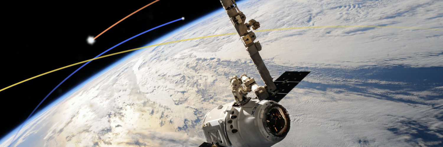 Space View With Close Flying Objects